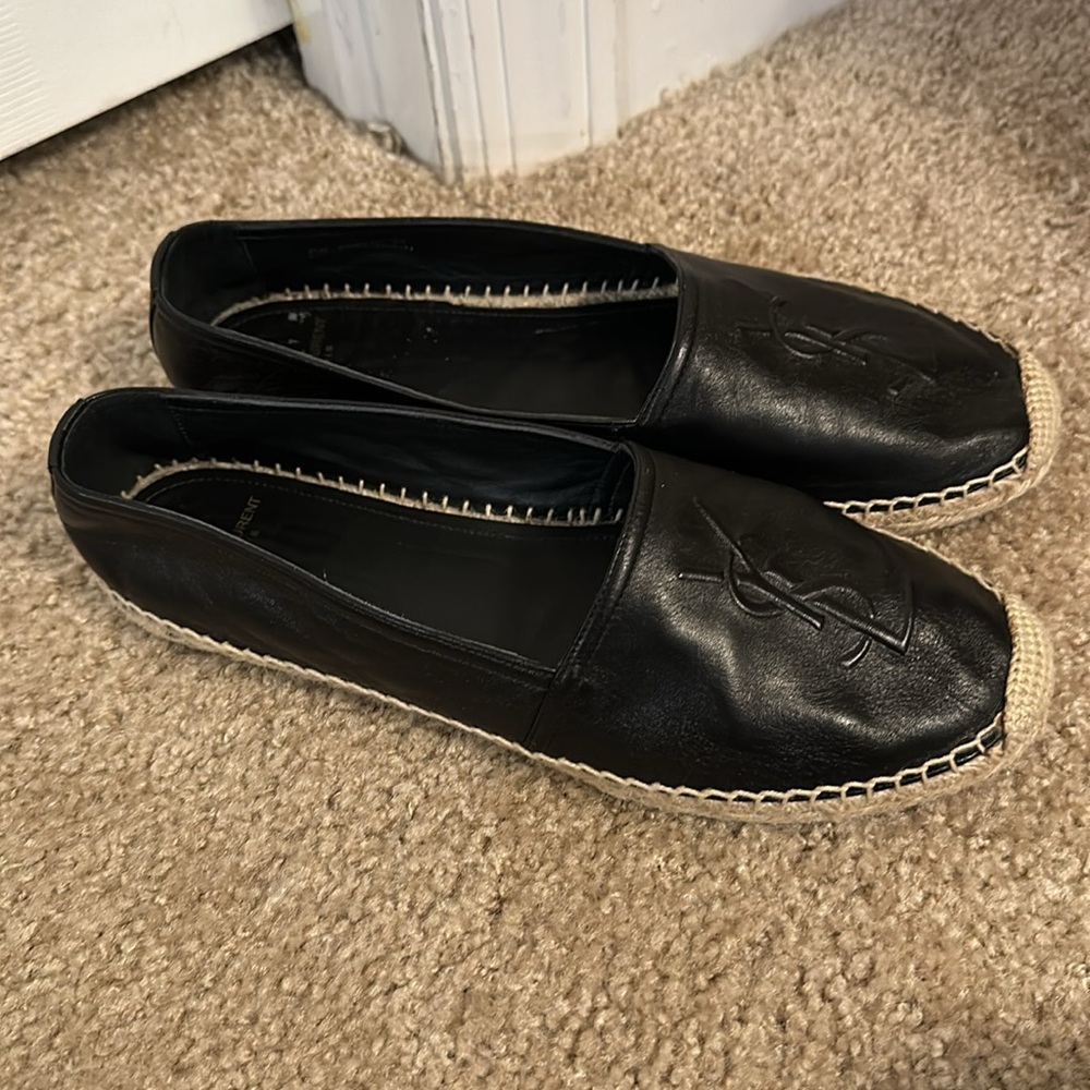 Saint Laurent Logo black leather espadrilles Sz 39 - Picture 3 of 12